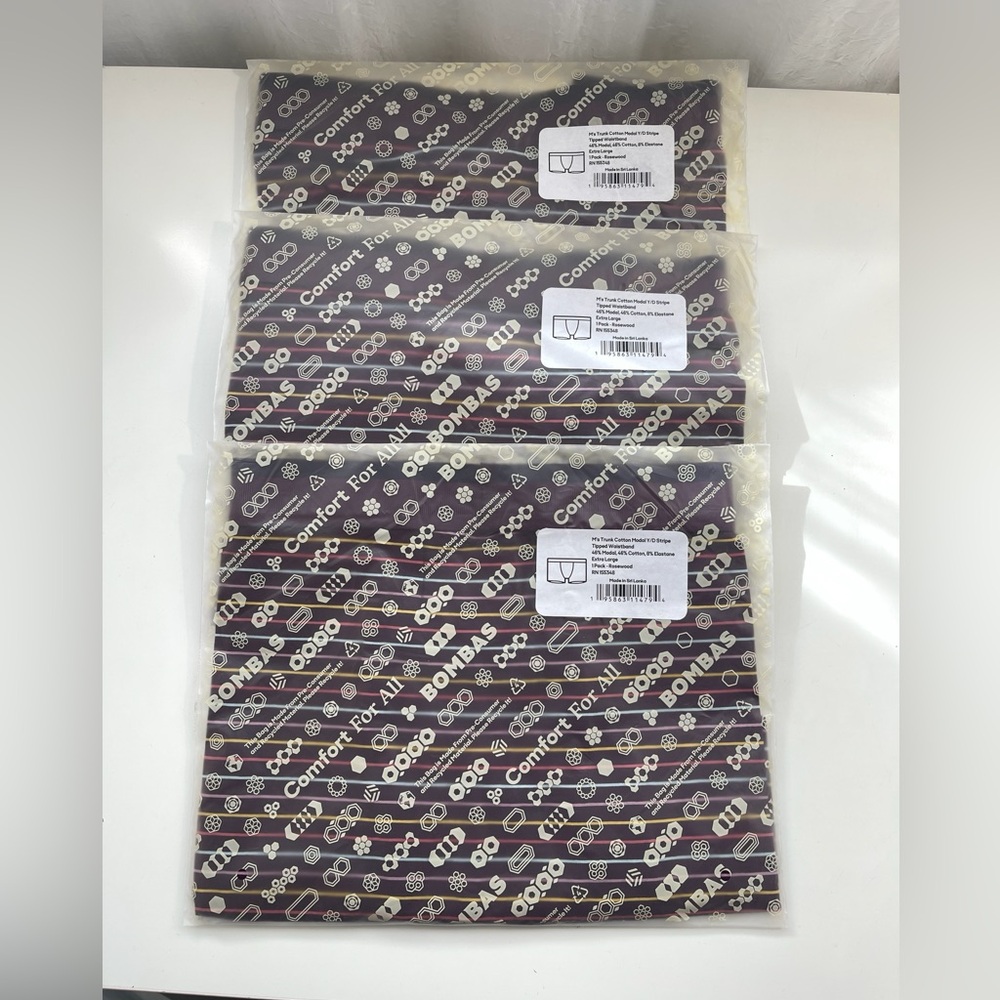 New 3 Pairs Bombas Trunk Cotton Modal Y/D Stripe Tipped Waistband Rosewood XL
